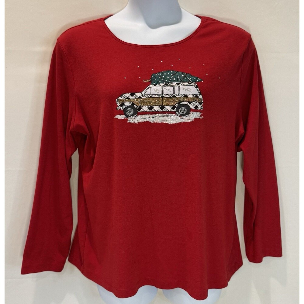 Karen Scott Women’s Plus 2X Christmas Top Long Sleeve